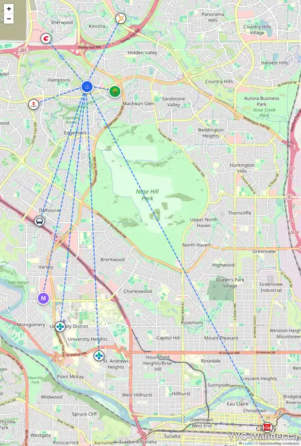Daily accessibility map for 135 HAMPSTEAD RD NW, Calgary showing nearby schools, grocery stores, parks, LRT stations and nearby amenities