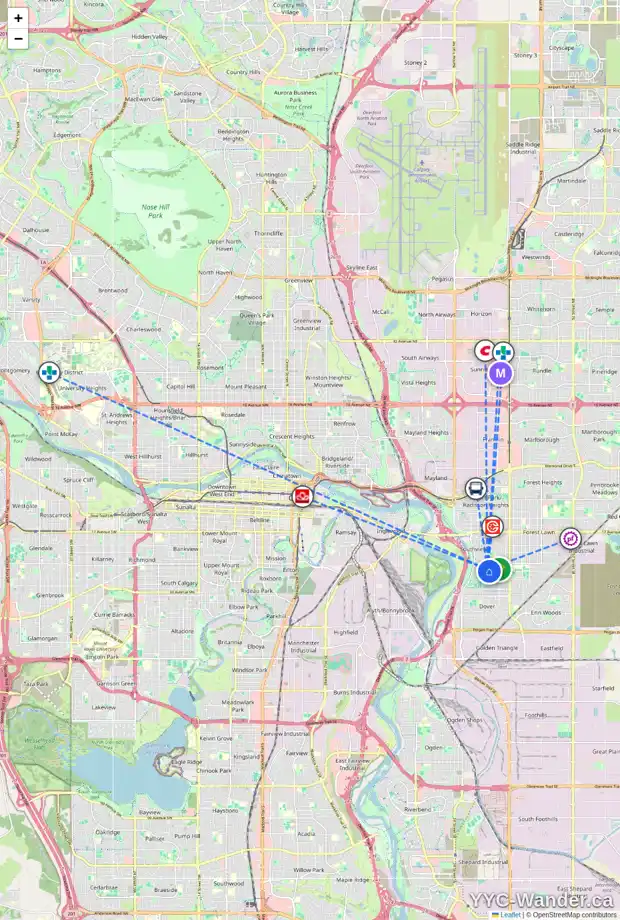 Daily accessibility map for 2933 26 AV SE, Calgary showing nearby schools, grocery stores, parks, LRT stations and nearby amenities