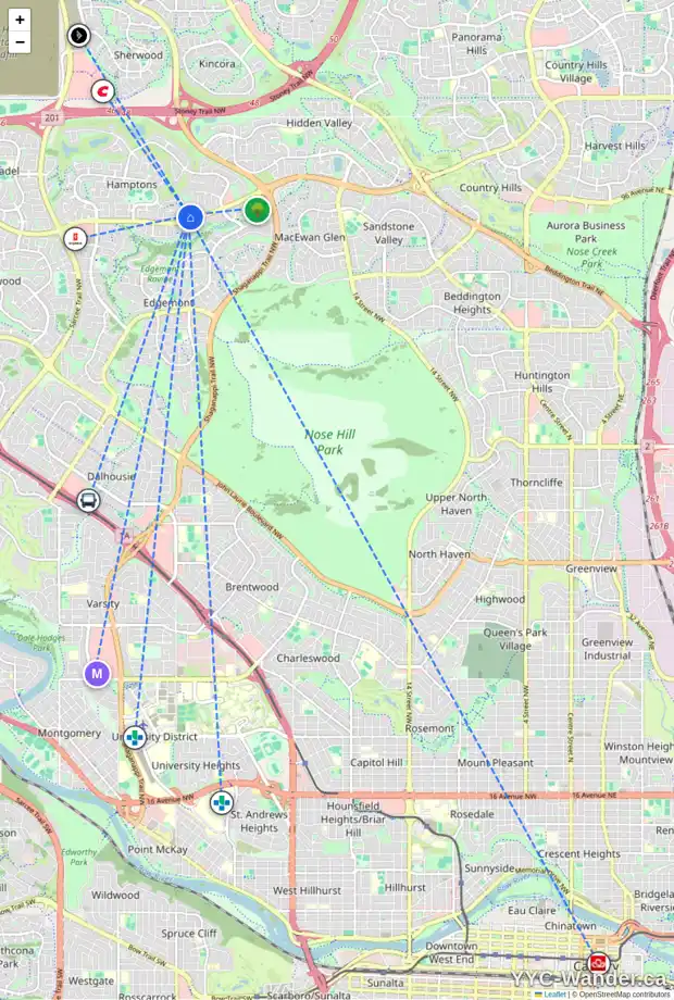 Daily accessibility map for 199 HAMPSTEAD WY NW, Calgary showing nearby schools, grocery stores, parks, LRT stations and nearby amenities