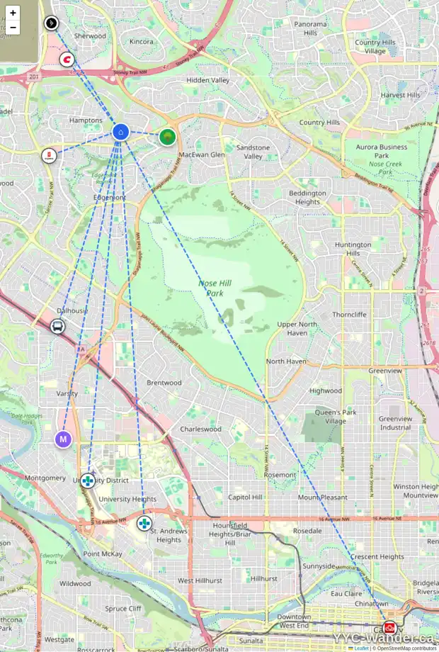 Daily accessibility map for 259 HAMPSTEAD WY NW, Calgary showing nearby schools, grocery stores, parks, LRT stations and nearby amenities