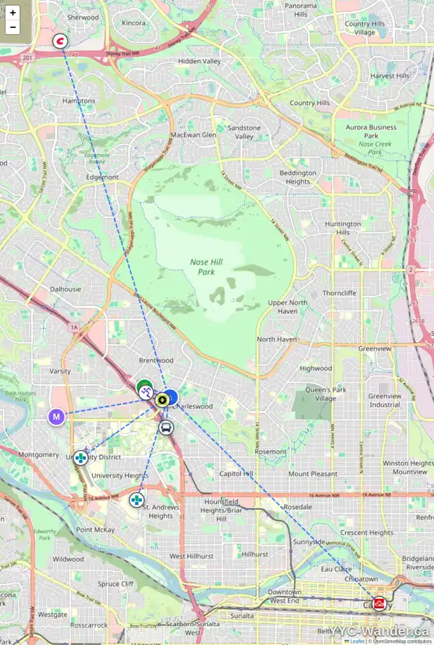 Daily accessibility map for 2712 BRECKEN RD NW, Calgary showing nearby schools, grocery stores, parks, LRT stations and nearby amenities