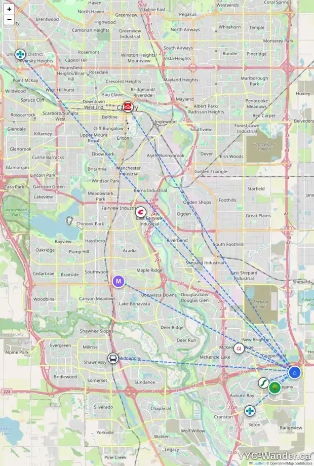 Daily accessibility map for 491 MAHOGANY BV SE, Calgary showing nearby schools, grocery stores, parks, LRT stations and nearby amenities
