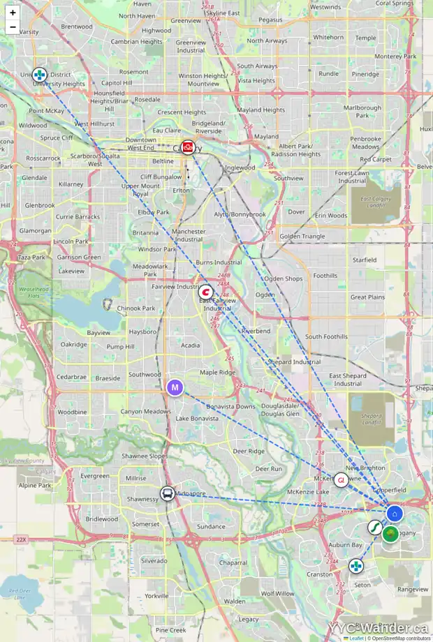 Daily accessibility map for 216 MAHOGANY GV SE, Calgary showing nearby schools, grocery stores, parks, LRT stations and nearby amenities