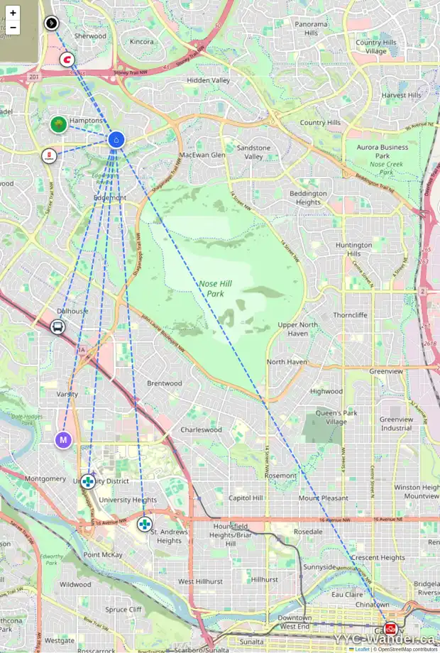 Daily accessibility map for 78 HAMPSTEAD HL NW, Calgary showing nearby schools, grocery stores, parks, LRT stations and nearby amenities