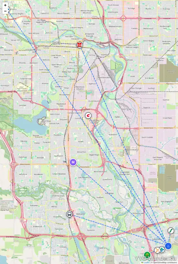 Daily accessibility map for 181 AUBURN CREST GR SE, Calgary showing nearby schools, grocery stores, parks, LRT stations and nearby amenities