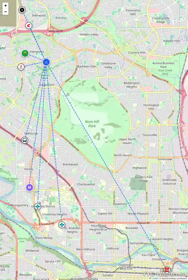 Daily accessibility map for 99 HAMPSTEAD WY NW, Calgary showing nearby schools, grocery stores, parks, LRT stations and nearby amenities