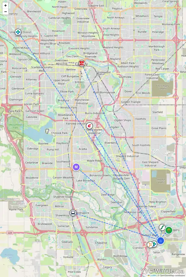 Daily accessibility map for 477 AUBURN CREST WY SE, Calgary showing nearby schools, grocery stores, parks, LRT stations and nearby amenities
