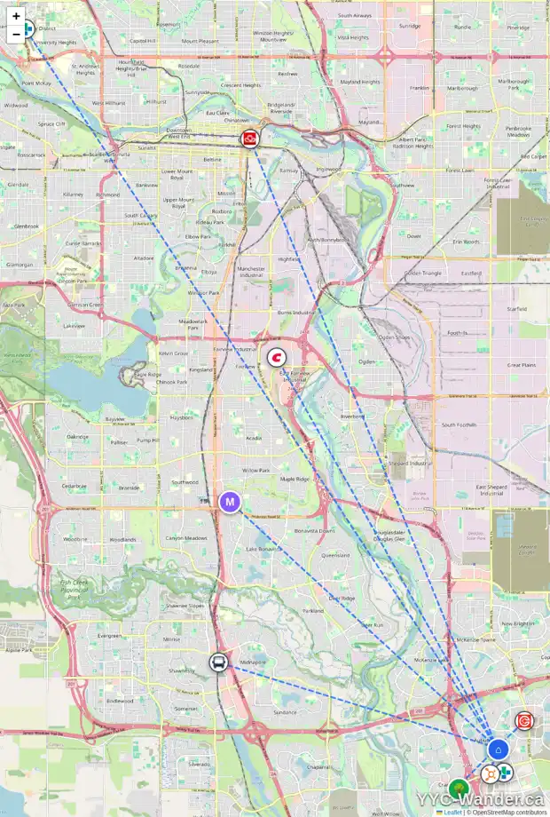 Daily accessibility map for 215 AUBURN SHORES LD SE, Calgary showing nearby schools, grocery stores, parks, LRT stations and nearby amenities