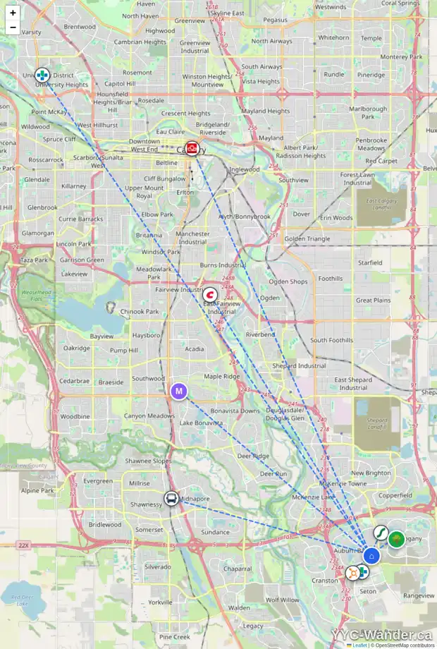 Daily accessibility map for 3 AUBURN CREST WY SE, Calgary showing nearby schools, grocery stores, parks, LRT stations and nearby amenities
