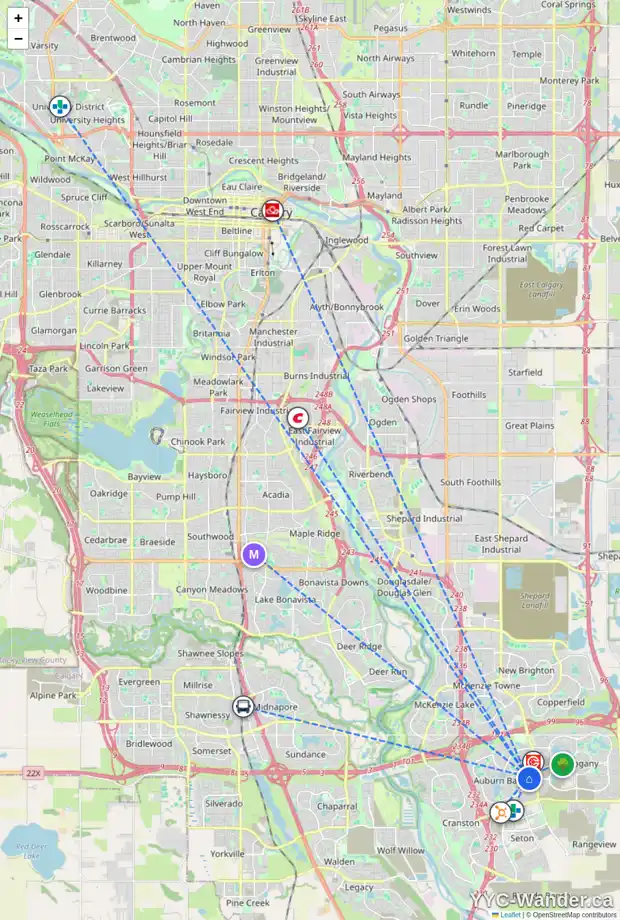 Daily accessibility map for 460 AUBURN BAY AV SE, Calgary showing nearby schools, grocery stores, parks, LRT stations and nearby amenities
