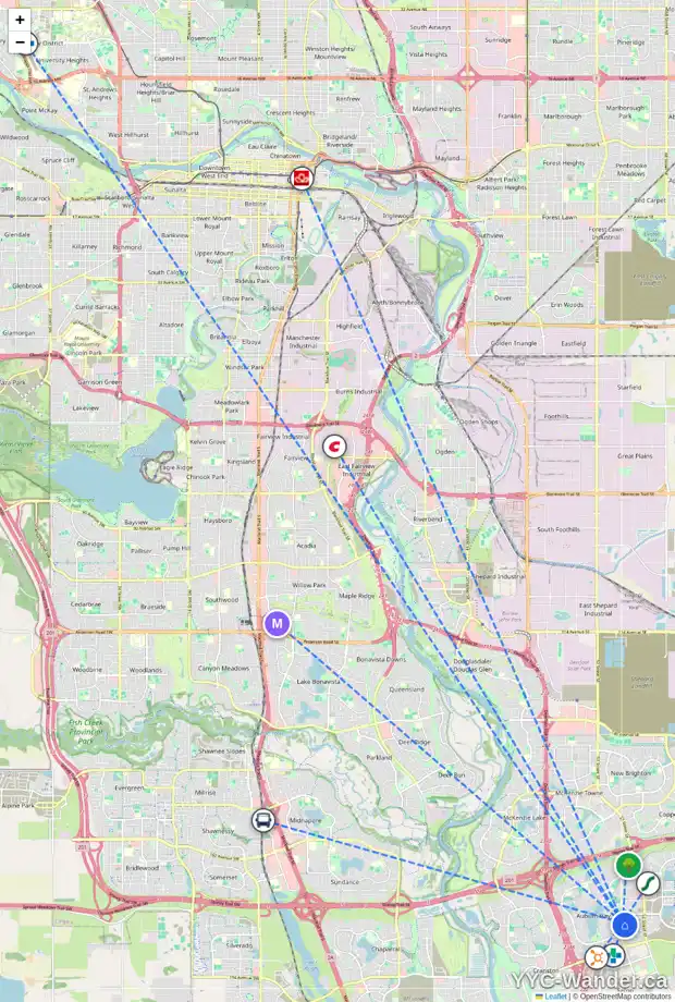 Daily accessibility map for 73 AUBURN SPRINGS CL SE, Calgary showing nearby schools, grocery stores, parks, LRT stations and nearby amenities