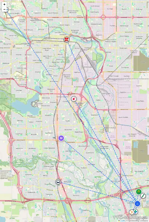 Daily accessibility map for 31 AUBURN SPRINGS PA SE, Calgary showing nearby schools, grocery stores, parks, LRT stations and nearby amenities