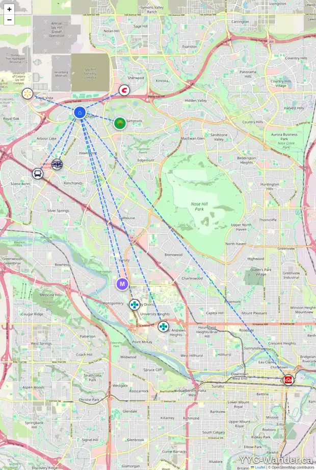 Daily accessibility map for 861 CITADEL WY NW, Calgary showing nearby schools, grocery stores, parks, LRT stations and nearby amenities