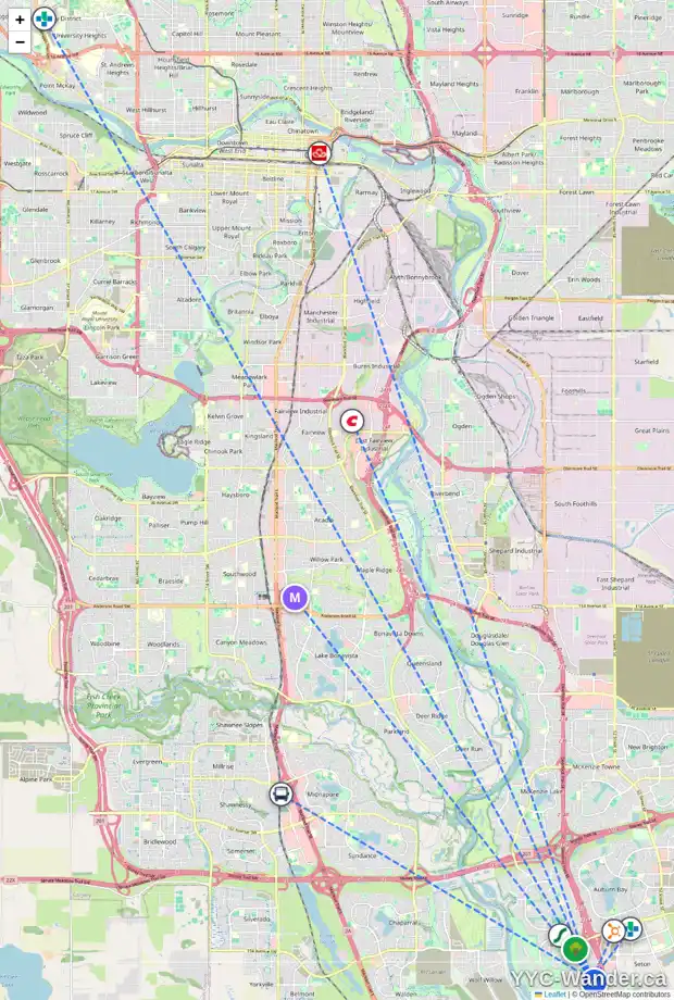Daily accessibility map for 222 CRANFORD CM SE, Calgary showing nearby schools, grocery stores, parks, LRT stations and nearby amenities