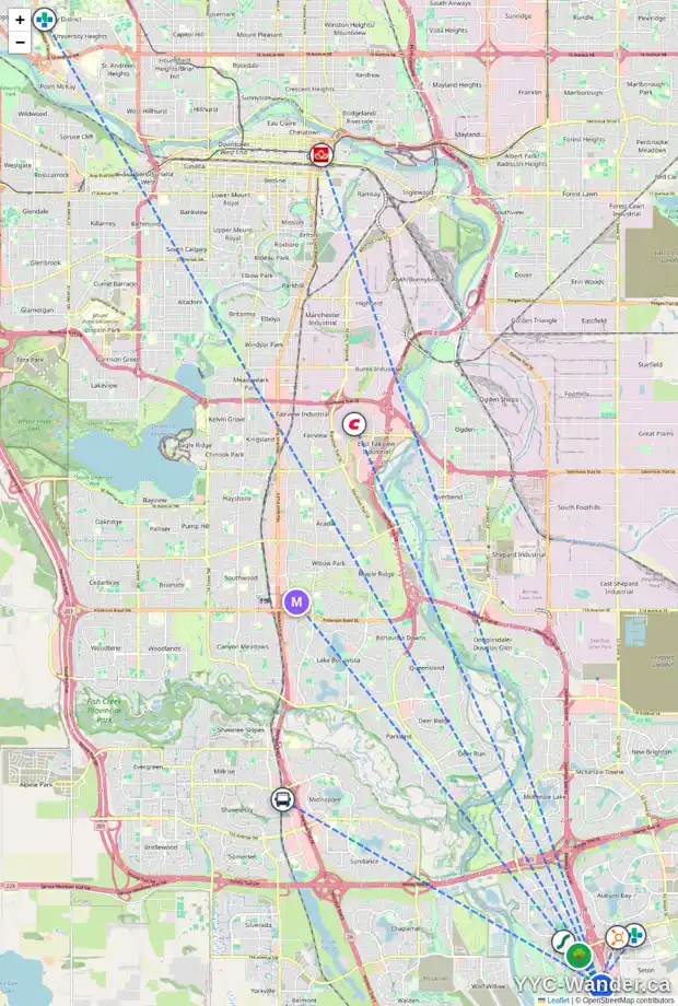 Daily accessibility map for 147 CRANFORD CM SE, Calgary showing nearby schools, grocery stores, parks, LRT stations and nearby amenities