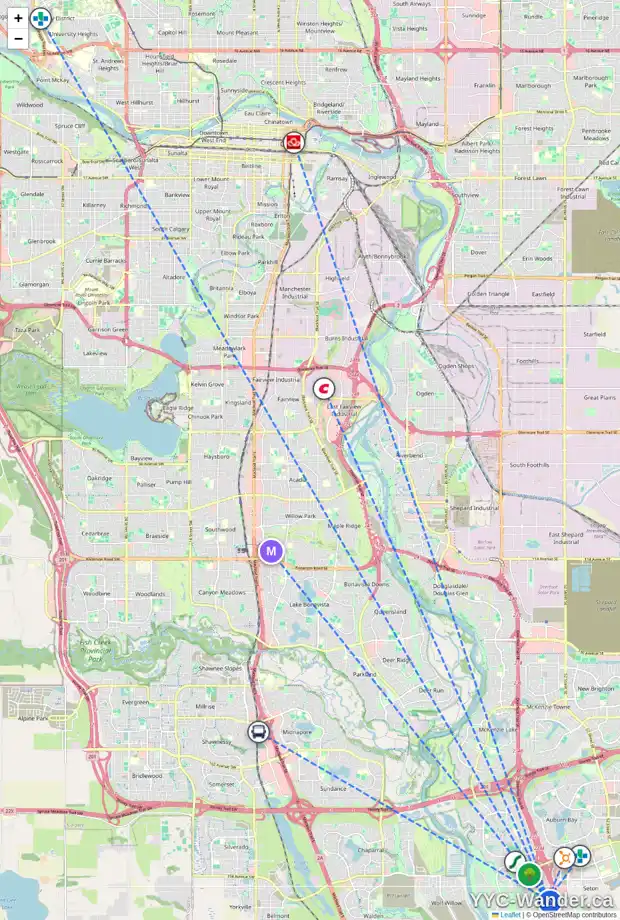 Daily accessibility map for 127 CRANFORD CM SE, Calgary showing nearby schools, grocery stores, parks, LRT stations and nearby amenities