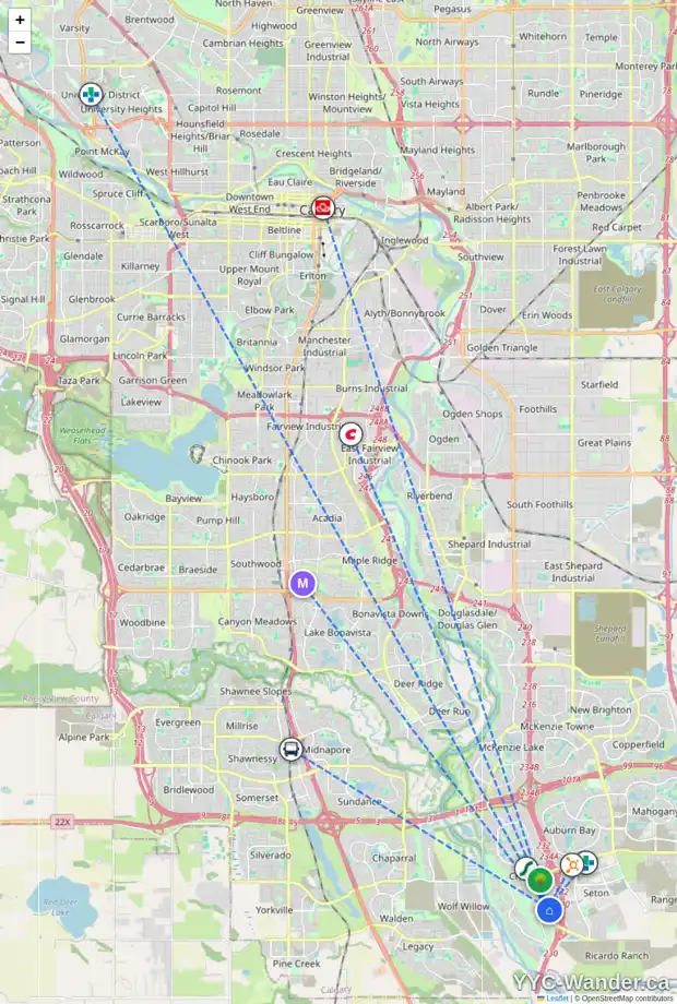 Daily accessibility map for 487 CRANFORD DR SE, Calgary showing nearby schools, grocery stores, parks, LRT stations and nearby amenities