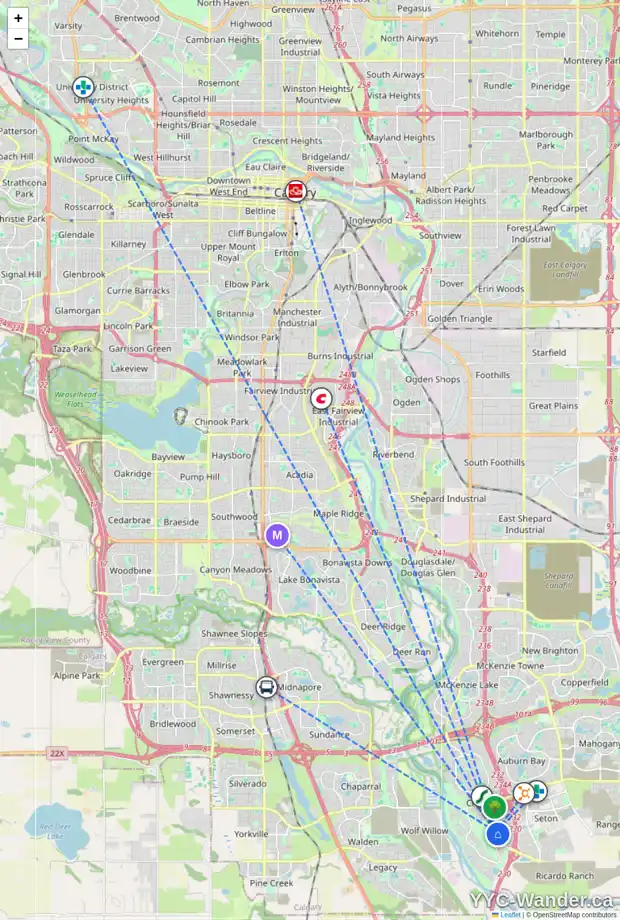 Daily accessibility map for 39 CRANFORD GR SE, Calgary showing nearby schools, grocery stores, parks, LRT stations and nearby amenities
