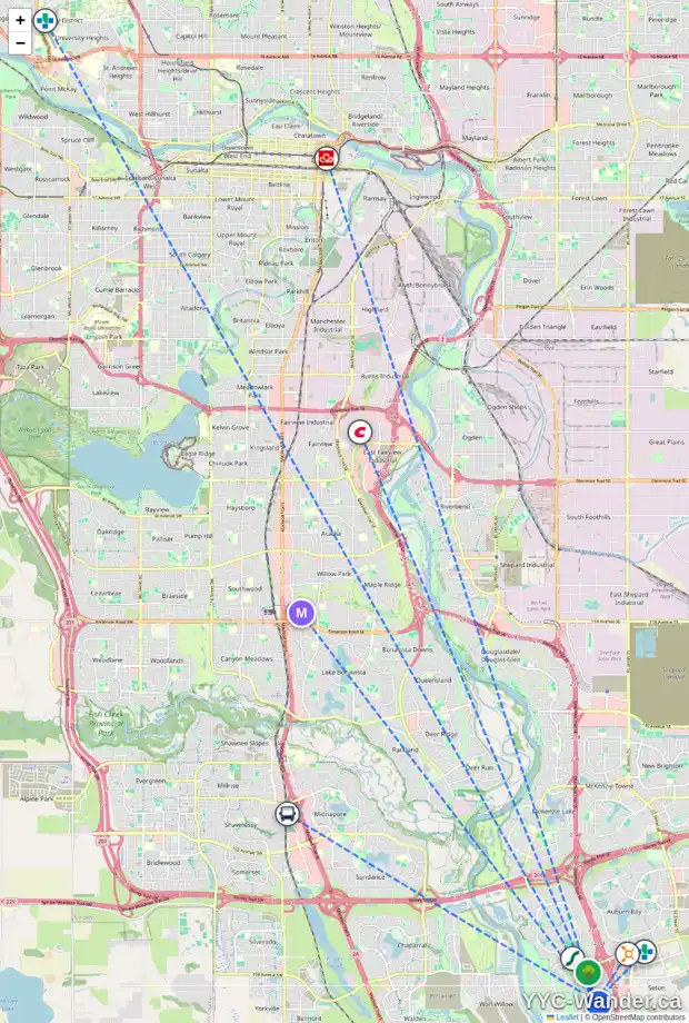 Daily accessibility map for 122 CRANFORD GR SE, Calgary showing nearby schools, grocery stores, parks, LRT stations and nearby amenities