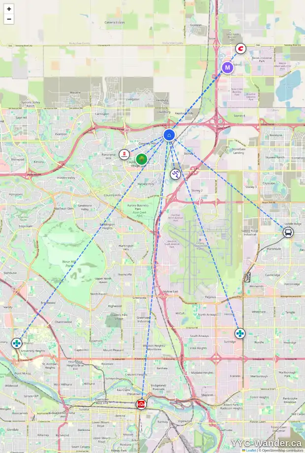 Daily accessibility map for 125 COVILLE CR NE, Calgary showing nearby schools, grocery stores, parks, LRT stations and nearby amenities