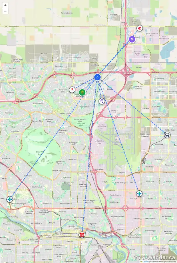 Daily accessibility map for 173 COVILLE CR NE, Calgary showing nearby schools, grocery stores, parks, LRT stations and nearby amenities