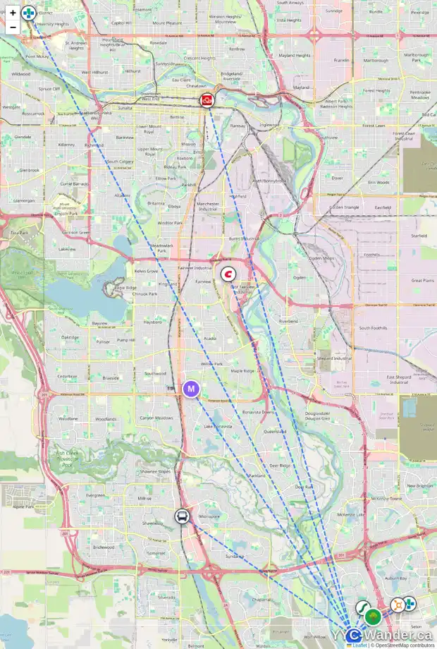 Daily accessibility map for 8 CRANBROOK DR SE, Calgary showing nearby schools, grocery stores, parks, LRT stations and nearby amenities