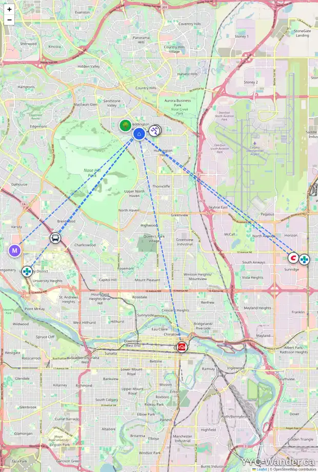 Daily accessibility map for 1019 BERKLEY DR NW, Calgary showing nearby schools, grocery stores, parks, LRT stations and nearby amenities