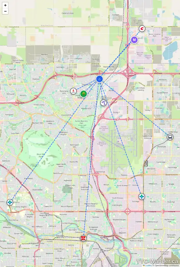 Daily accessibility map for 160 COVILLE CR NE, Calgary showing nearby schools, grocery stores, parks, LRT stations and nearby amenities