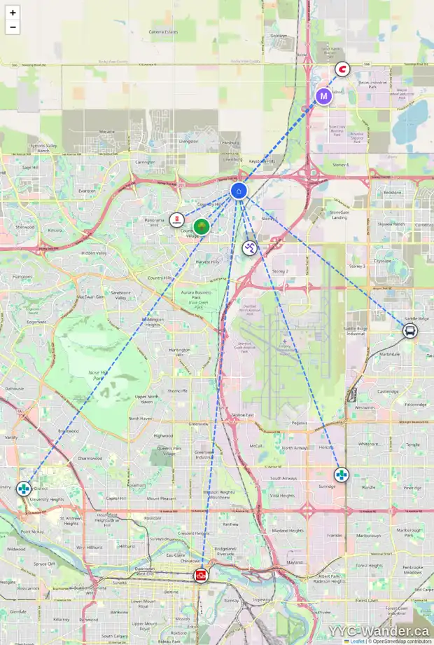 Daily accessibility map for 172 COVILLE CR NE, Calgary showing nearby schools, grocery stores, parks, LRT stations and nearby amenities