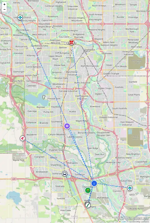 Daily accessibility map for 436 CHAPARRAL VALLEY WY SE, Calgary showing nearby schools, grocery stores, parks, LRT stations and nearby amenities