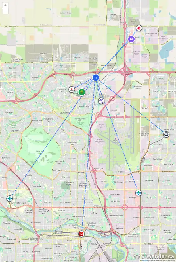 Daily accessibility map for 236 COVILLE CR NE, Calgary showing nearby schools, grocery stores, parks, LRT stations and nearby amenities