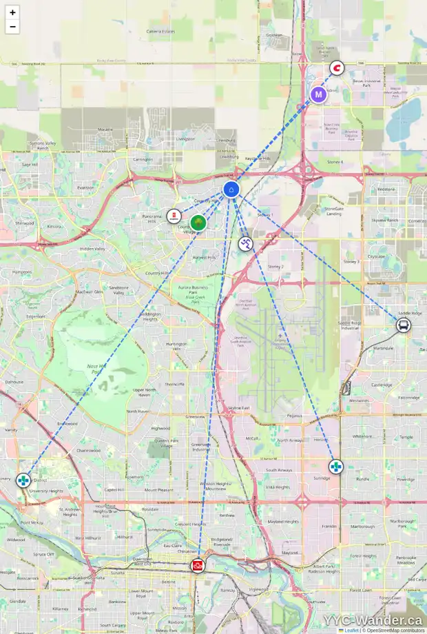 Daily accessibility map for 262 COVILLE CR NE, Calgary showing nearby schools, grocery stores, parks, LRT stations and nearby amenities