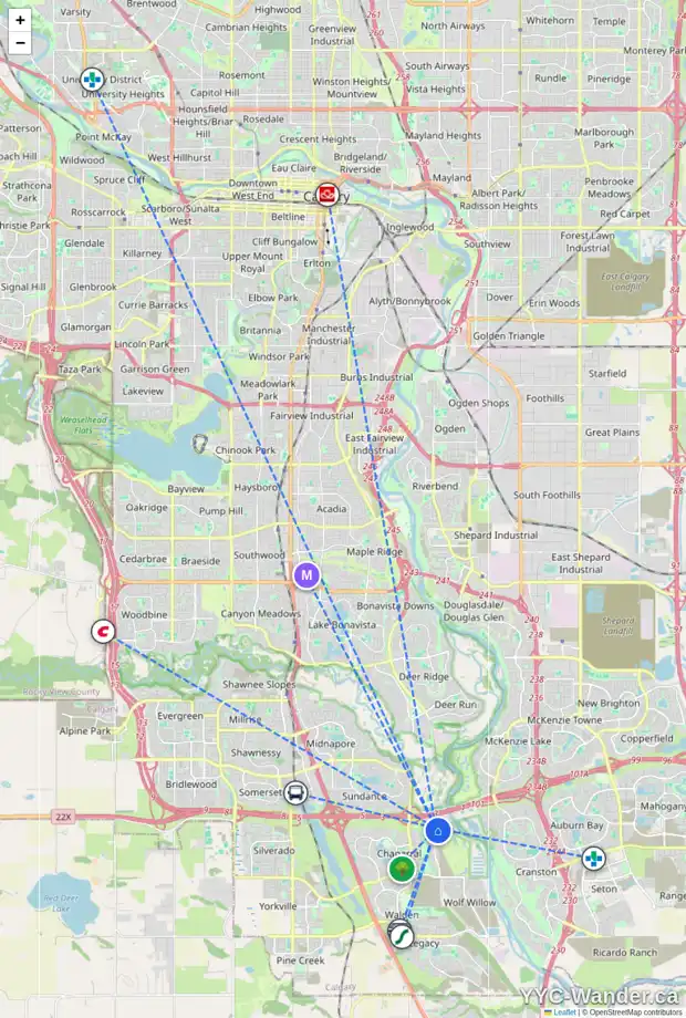Daily accessibility map for 266 CHAPARRAL VALLEY WY SE, Calgary showing nearby schools, grocery stores, parks, LRT stations and nearby amenities