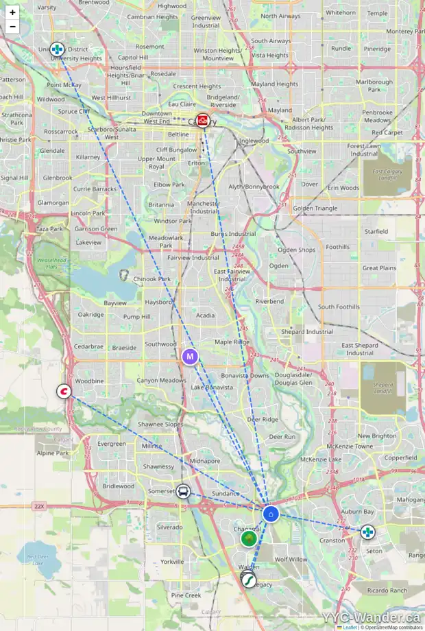 Daily accessibility map for 271 CHAPARRAL VALLEY WY SE, Calgary showing nearby schools, grocery stores, parks, LRT stations and nearby amenities