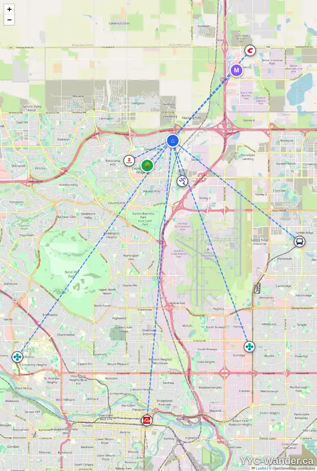 Daily accessibility map for 82 COVILLE SQ NE, Calgary showing nearby schools, grocery stores, parks, LRT stations and nearby amenities