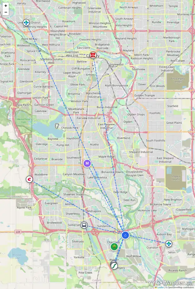 Daily accessibility map for 231 CHAPARRAL VALLEY WY SE, Calgary showing nearby schools, grocery stores, parks, LRT stations and nearby amenities