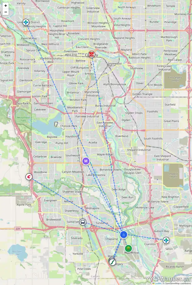 Daily accessibility map for 127 CHAPARRAL VALLEY WY SE, Calgary showing nearby schools, grocery stores, parks, LRT stations and nearby amenities