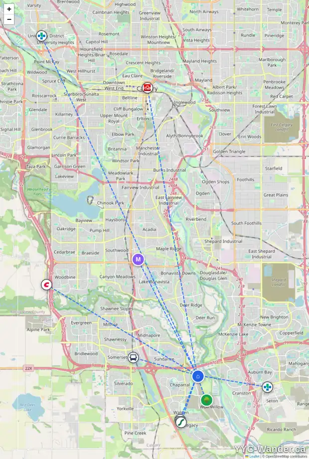 Daily accessibility map for 333 CHAPARRAL VALLEY ME SE, Calgary showing nearby schools, grocery stores, parks, LRT stations and nearby amenities