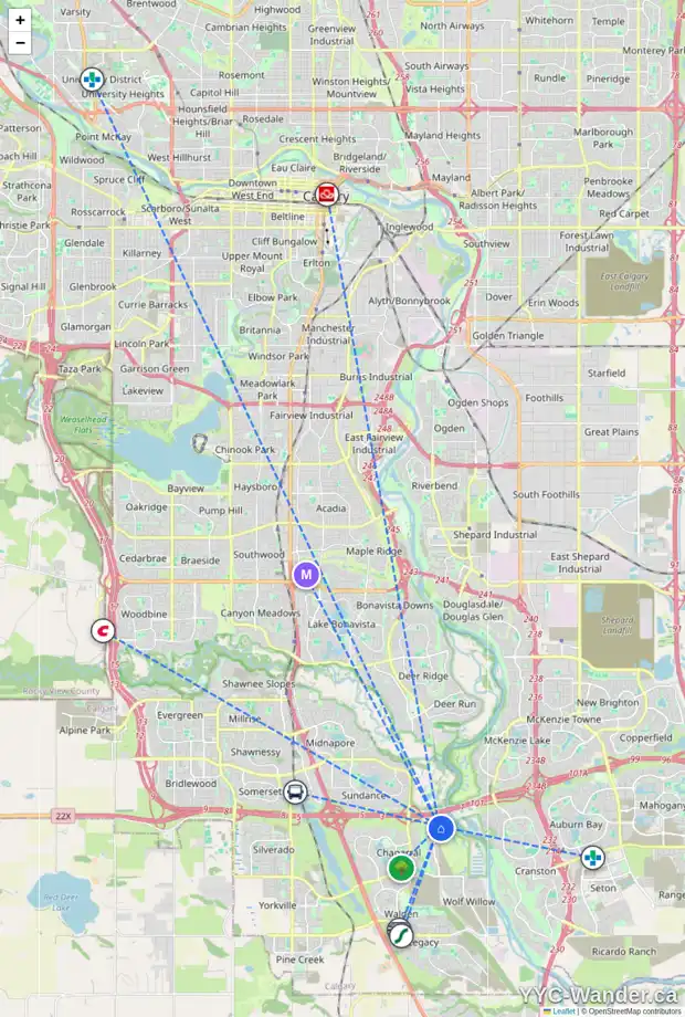 Daily accessibility map for 215 CHAPARRAL VALLEY WY SE, Calgary showing nearby schools, grocery stores, parks, LRT stations and nearby amenities