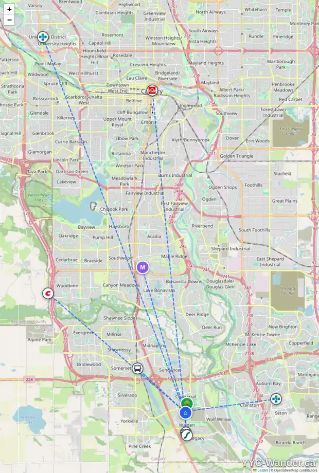 Daily accessibility map for 117 WALDEN RD SE, Calgary showing nearby schools, grocery stores, parks, LRT stations and nearby amenities