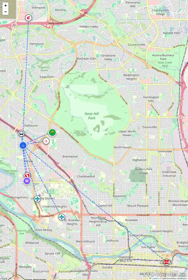 Daily accessibility map for 5015 VICEROY DR NW, Calgary showing nearby schools, grocery stores, parks, LRT stations and nearby amenities