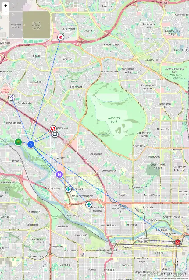 Daily accessibility map for 6604 SILVERVIEW RD NW, Calgary showing nearby schools, grocery stores, parks, LRT stations and nearby amenities