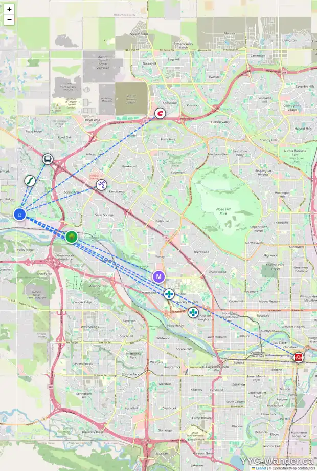Daily accessibility map for 3 347 TUSCANY ESTATES RI NW, Calgary showing nearby schools, grocery stores, parks, LRT stations and nearby amenities