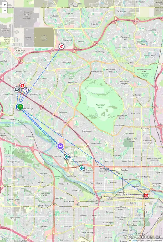 Daily accessibility map for 119 SILVERCREEK GR NW, Calgary showing nearby schools, grocery stores, parks, LRT stations and nearby amenities
