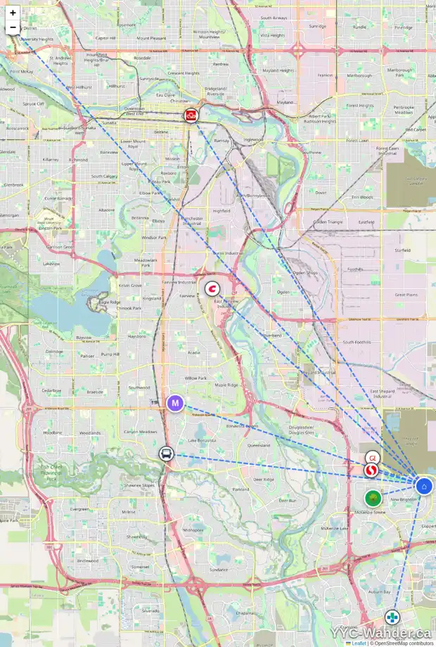 Daily accessibility map for 171 BRIGHTONCREST PT SE, Calgary showing nearby schools, grocery stores, parks, LRT stations and nearby amenities