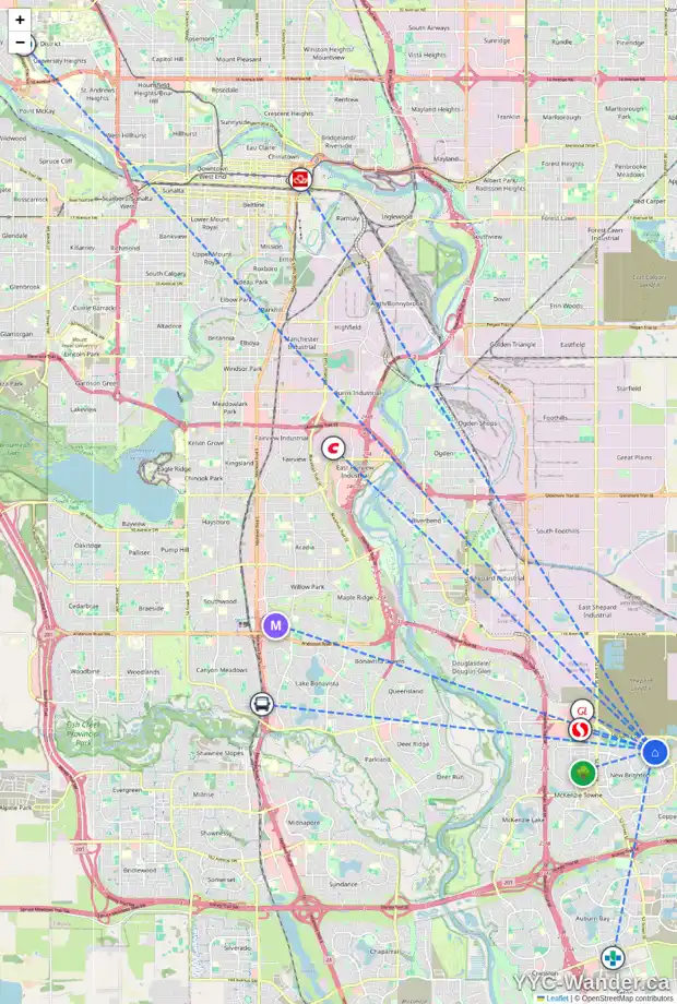 Daily accessibility map for 2123 BRIGHTONCREST GR SE, Calgary showing nearby schools, grocery stores, parks, LRT stations and nearby amenities