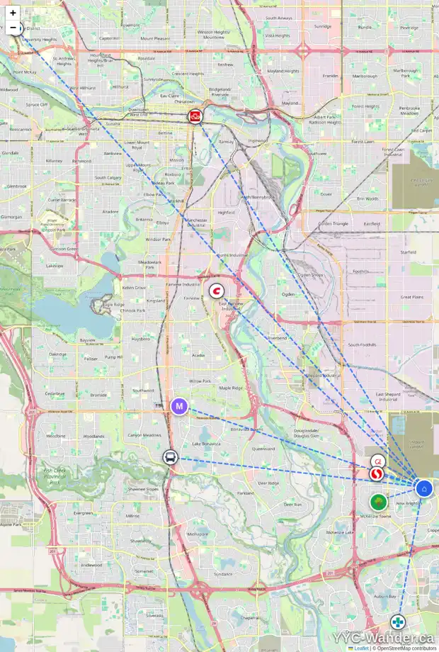 Daily accessibility map for 2187 BRIGHTONCREST GR SE, Calgary showing nearby schools, grocery stores, parks, LRT stations and nearby amenities