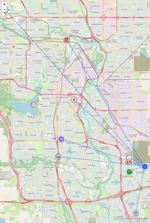 Daily accessibility map for 2168 BRIGHTONCREST GR SE, Calgary showing nearby schools, grocery stores, parks, LRT stations and nearby amenities
