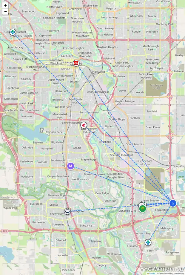 Daily accessibility map for 26 COPPERPOND ST SE, Calgary showing nearby schools, grocery stores, parks, LRT stations and nearby amenities