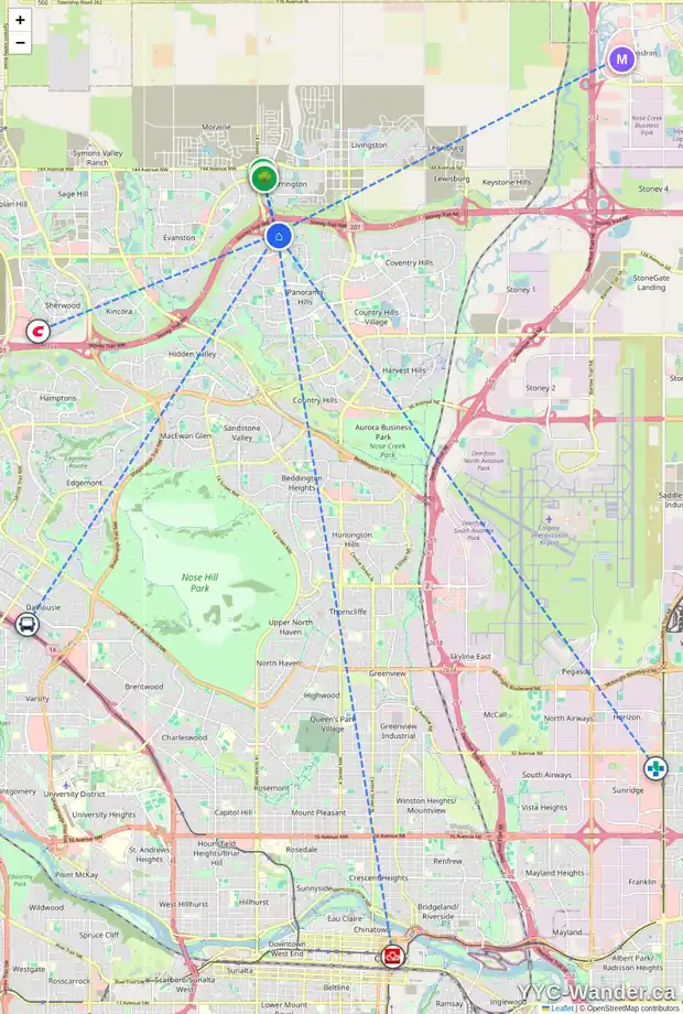 Daily accessibility map for 277 PANTON WY NW, Calgary showing nearby schools, grocery stores, parks, LRT stations and nearby amenities